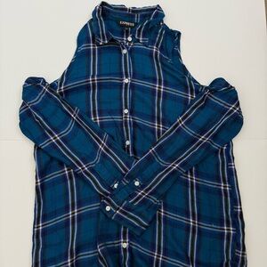 Express Blue Plaid Long Sleeve Shirt